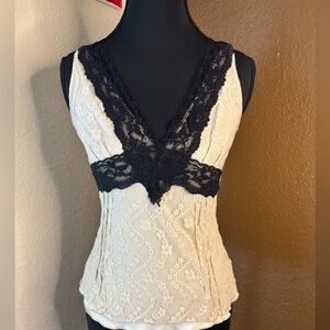 Othr Cream and Black Lace Top